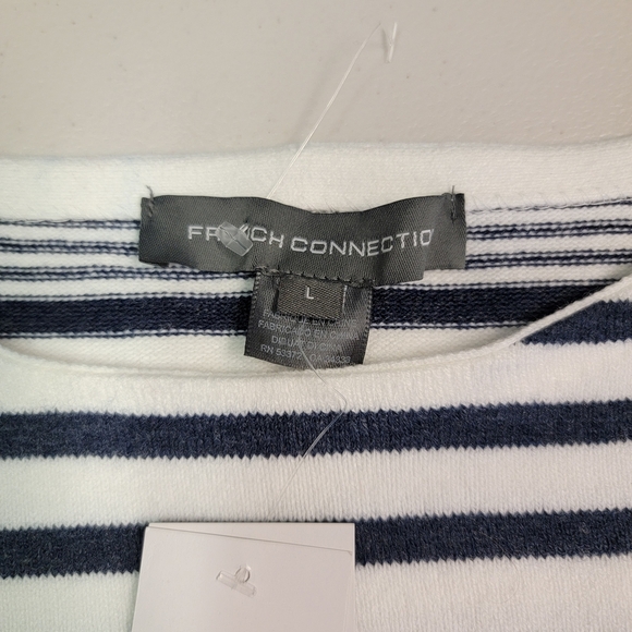 French Connection Navy White Drop Shoulder Boat Neck Striped Sweater Women Sz L - Picture 3 of 7